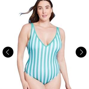 Kona SOL STRIPED BLUE ONE PIECE SWIMM SUIT 14 W NEW
